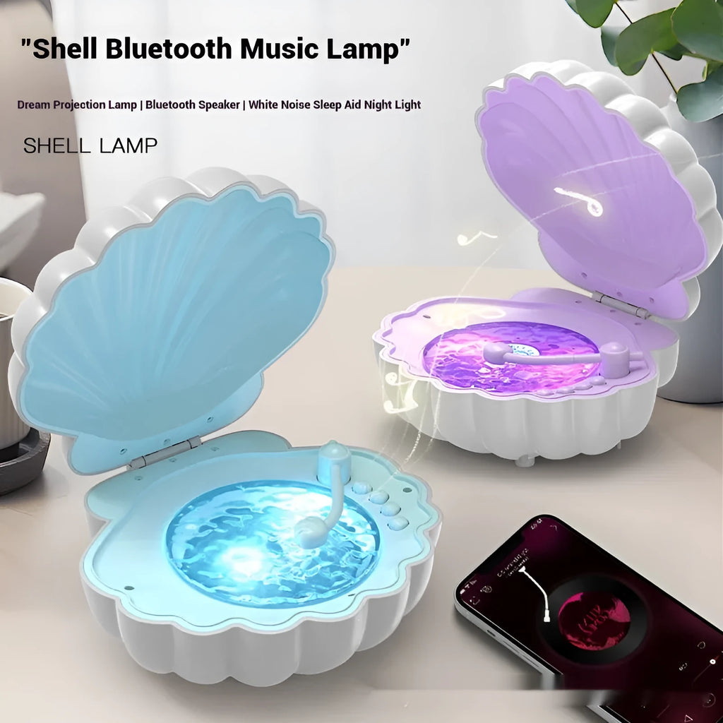 Retro vinyl record player shaped shell lamp in blue colour variant with LED lighting