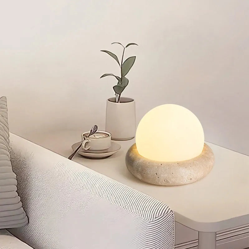 Cream coloured remote control bedside night lamp with 15.5cm diameter