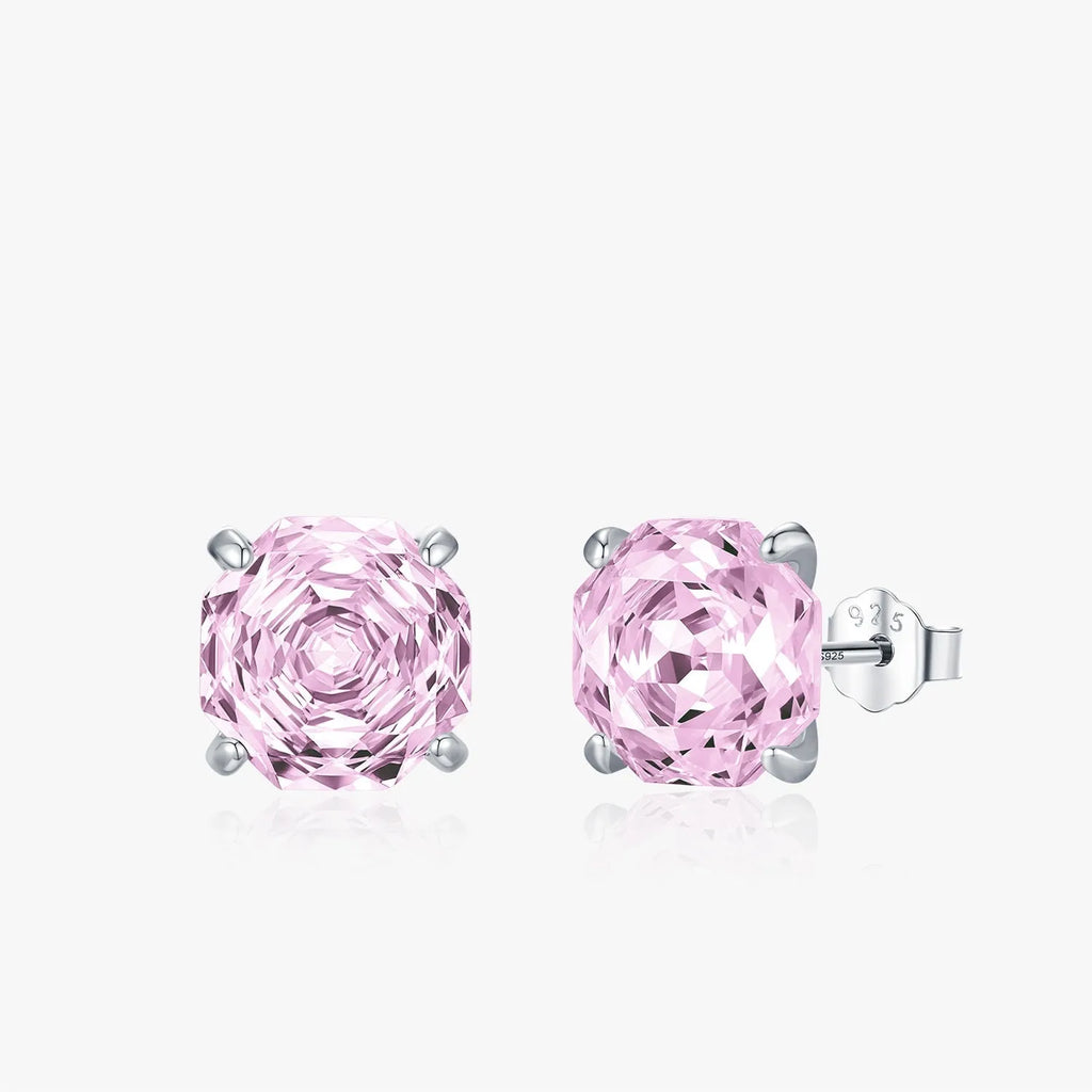 Pink S925 sterling silver rose stud earrings in 6mm or 8mm floral designs for women