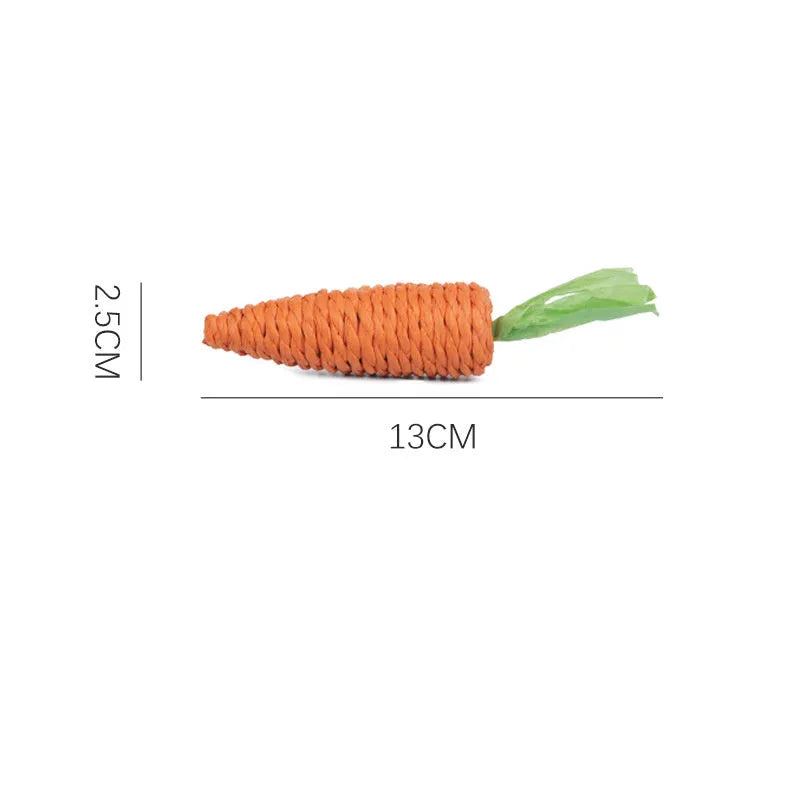 Interactive cat toys set showing carrot bites paper toys, ringing stones, cat sticks, and dental grinding sticks