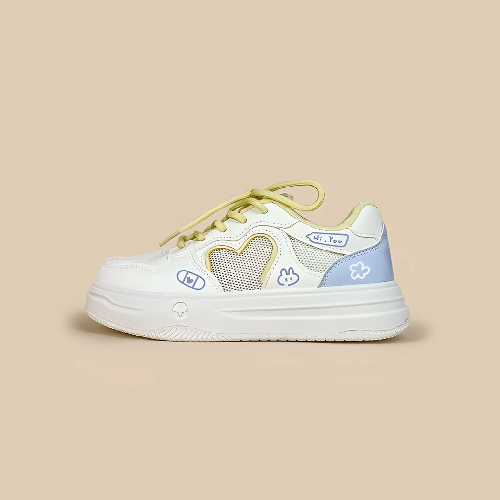 Korean style mesh sneakers in Meow Rabbit Sea Salt Cheese colour with rubber soles