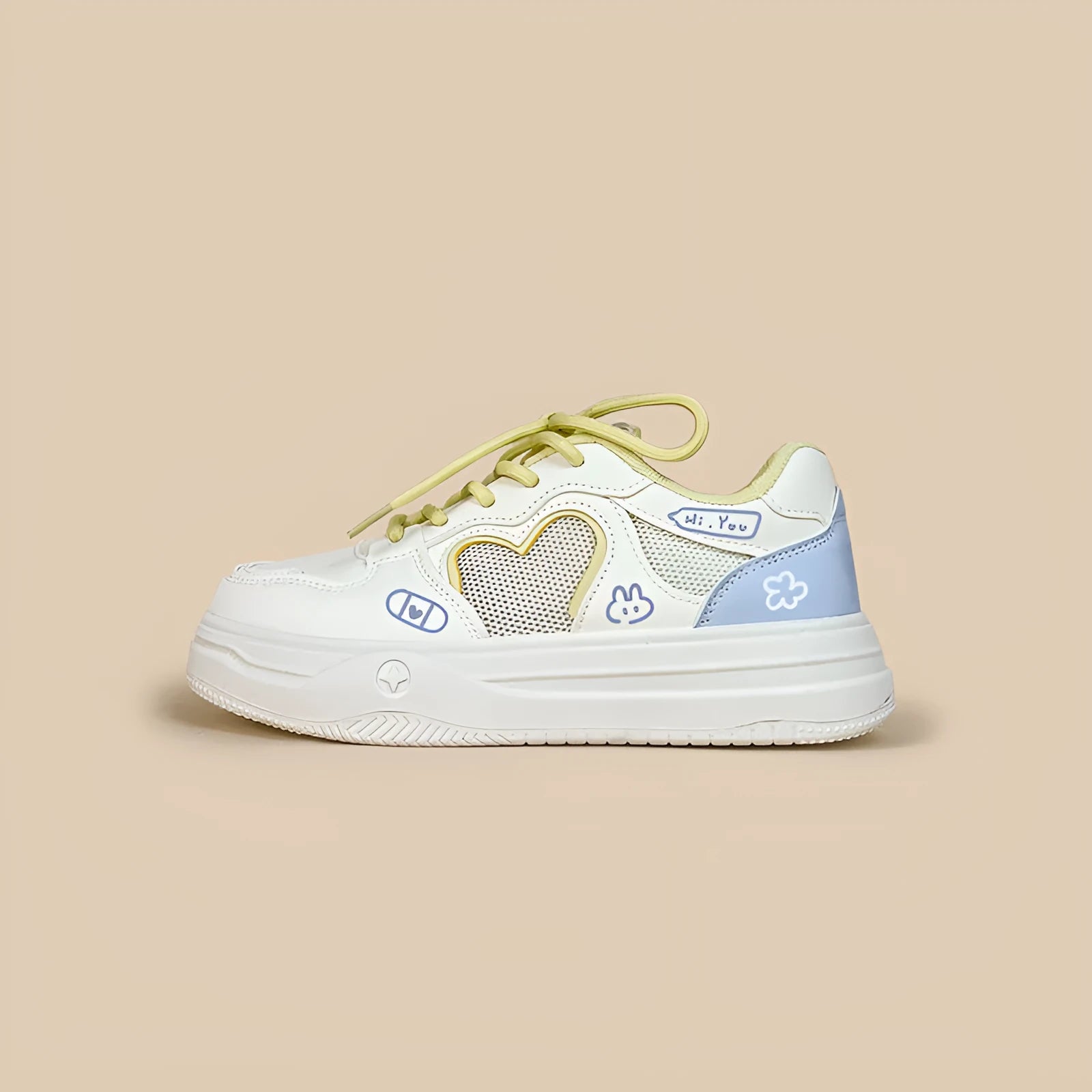 Korean style mesh sneakers in Meow Rabbit Sea Salt Cheese colour with rubber soles
