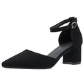 Women's all-match casual large size suede hollow high heels with stout heel, black colour, 5CM height
