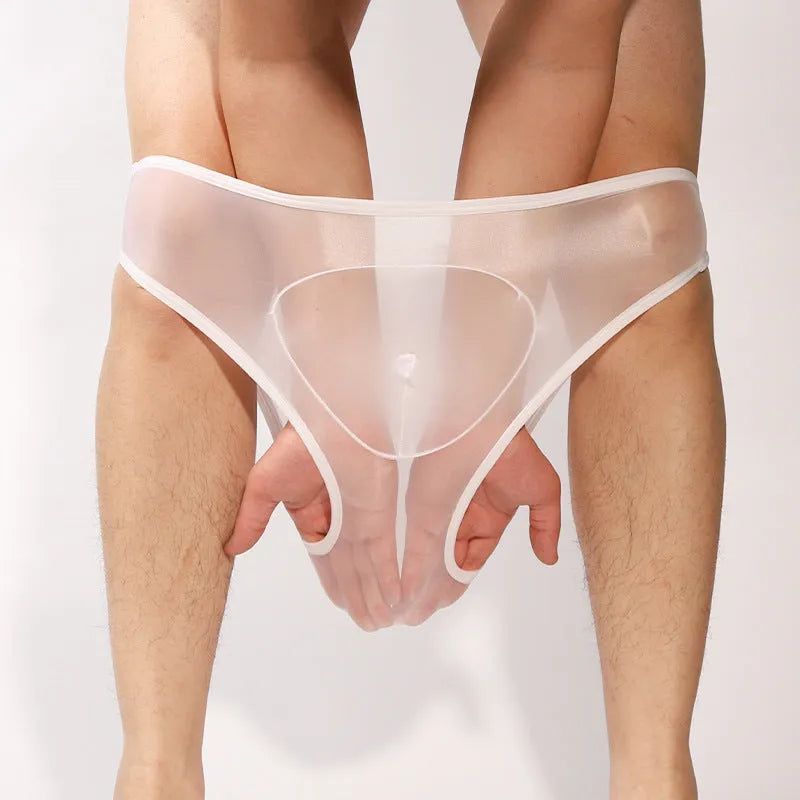 Men's solid colour nylon briefs with bullet separation pouch in multiple colours.