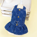 Blue denim Teddy Bichon pet dress in princess style with bracket skirt design