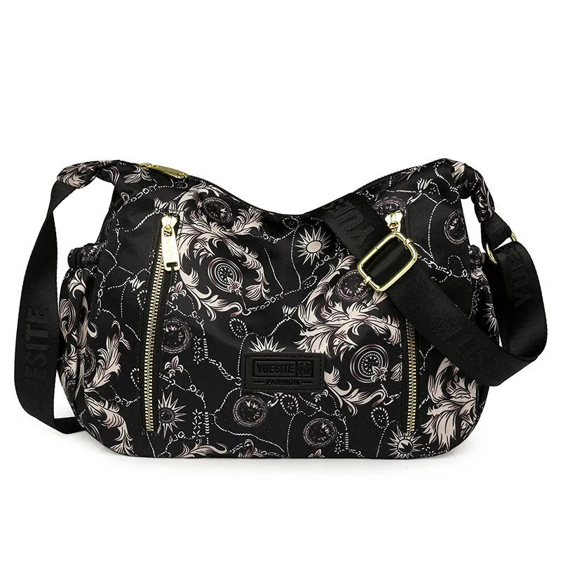 Graffiti casual crossbody bag in nylon with sewing line and print details, medium-soft build, single strap, dumpling shape