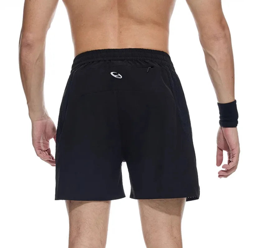 Four-point stretch running shorts in blue with laser punching stitching detail