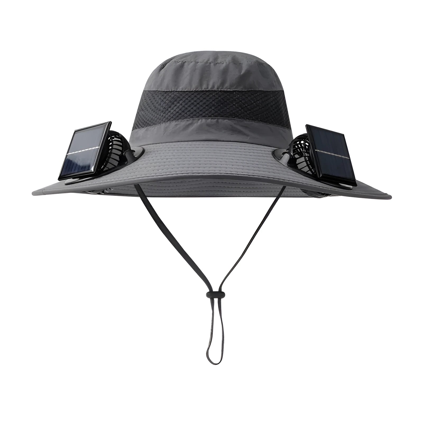 Solar-powered fan hat for outdoor fishing with adjustable design and wide sun protection brim