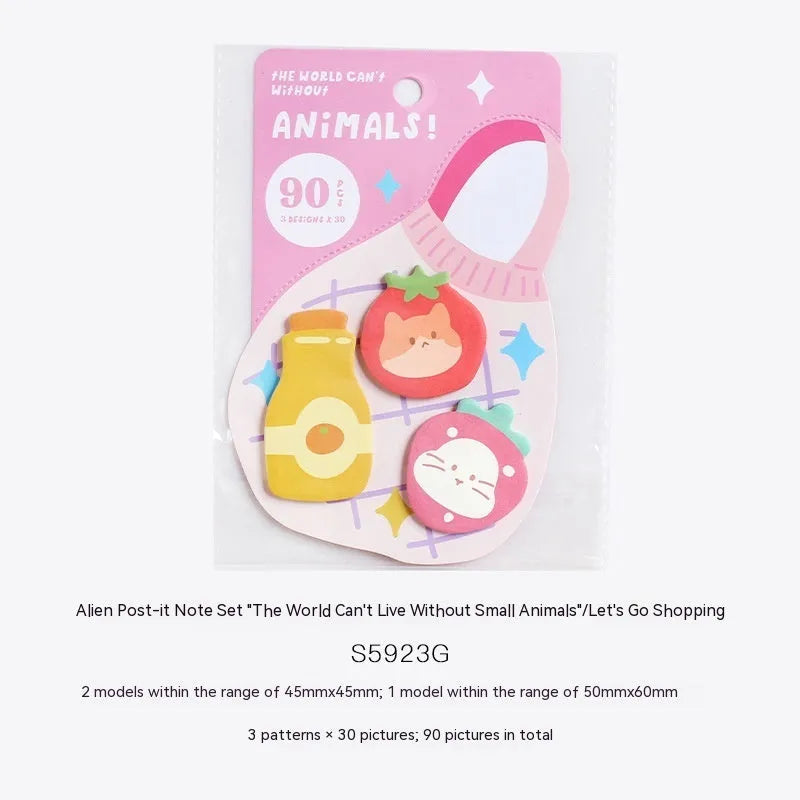 Small animal shaped sticky note set with 90 pages and six cute cover designs