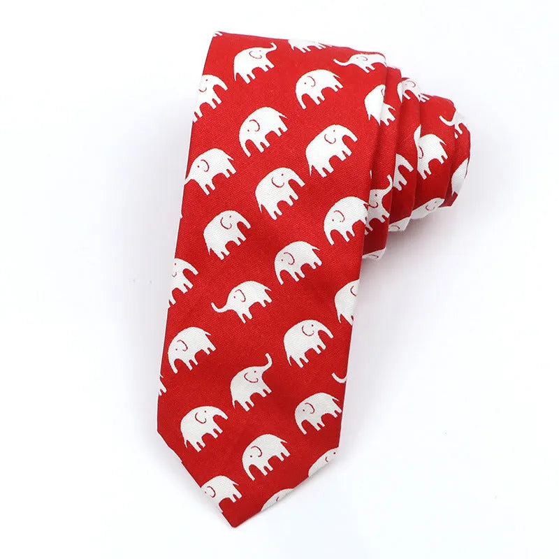 Korean style narrow cotton bow tie for men with printed cartoon pattern design