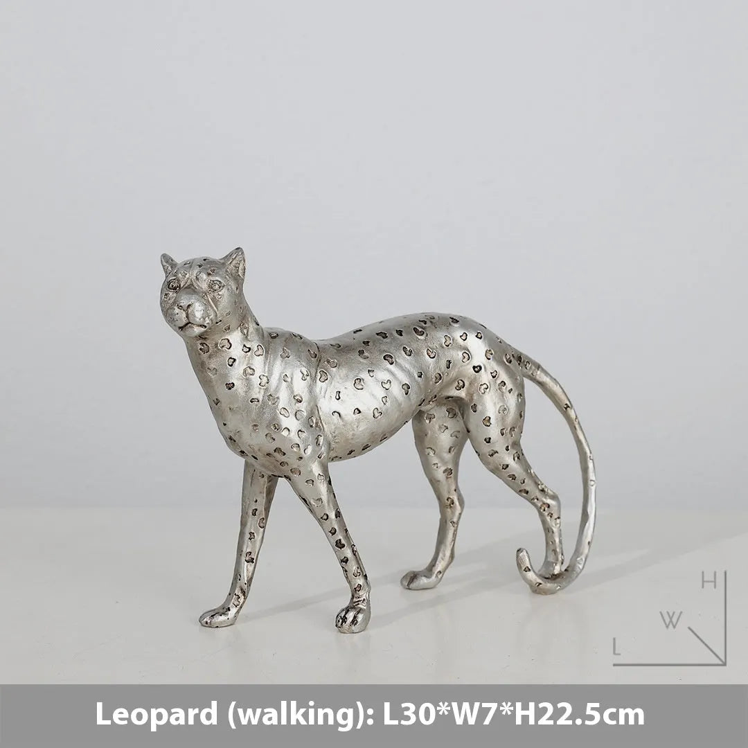 Modern American leopard resin figurine ornament in large, small, or walking posture for home decoration.