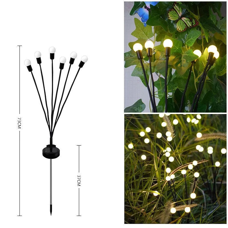 Solar-powered LED garden ground light with multiple light heads and a stainless steel spike for installation.
