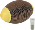 Elliptical corrugated paper catnip football toy with textured scratch surface