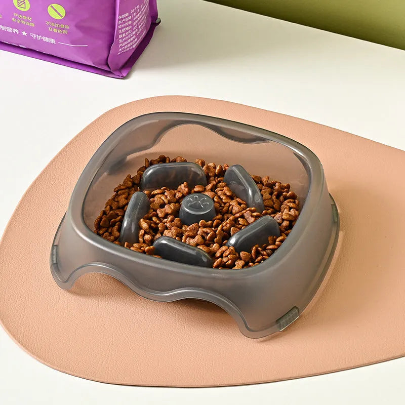 Blue plastic dog slow feeder anti-choking bowl for food and water