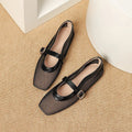 Women's beige mesh summer shoes with buckle fastening and square toe