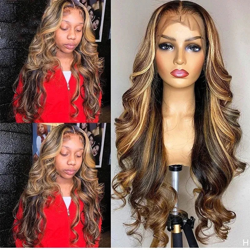 Front lace synthetic wig with long curly hair in gradient piano colour or black