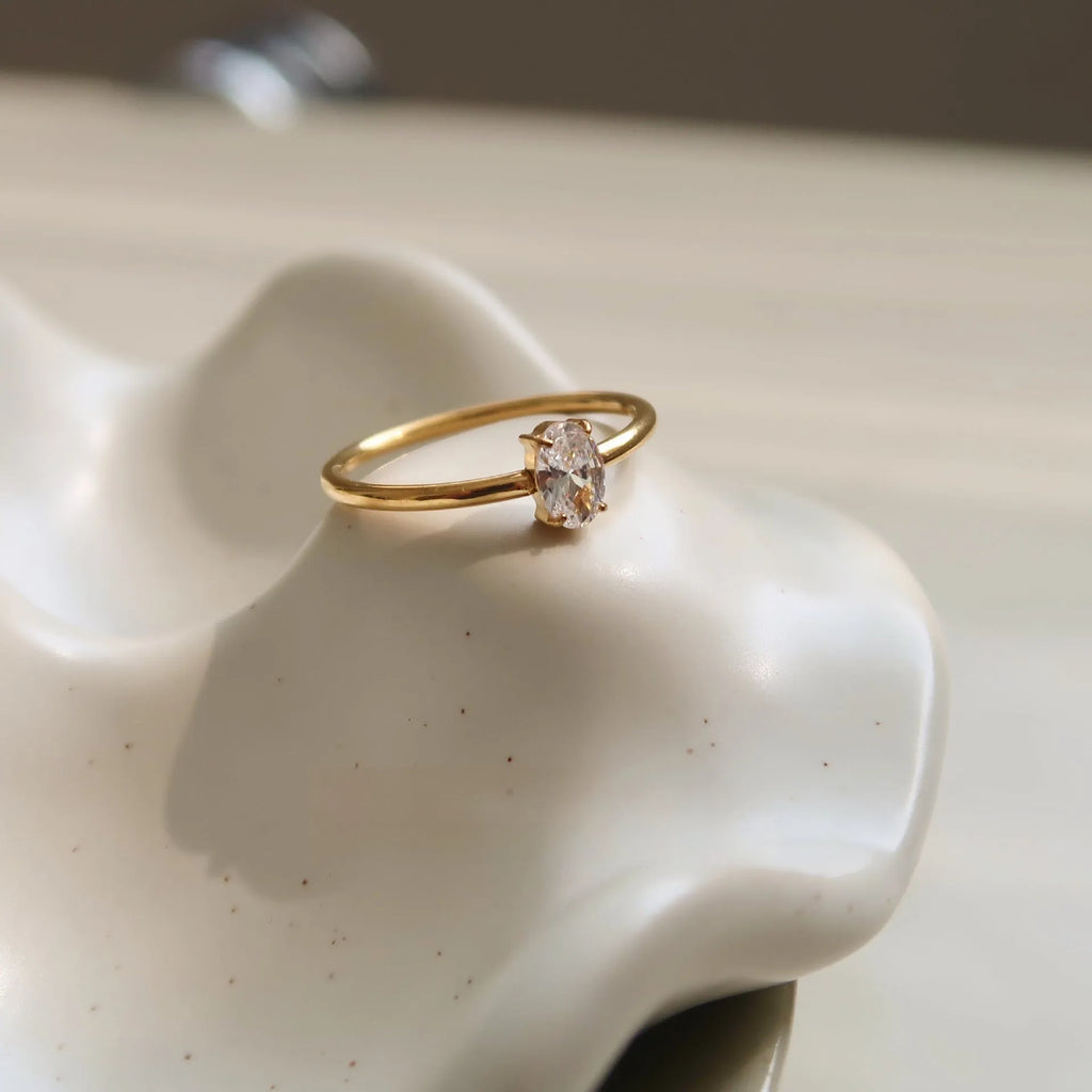 Golden stainless steel ring showing love heart and oval design options on a white background.