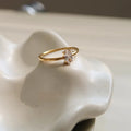 Golden stainless steel ring showing love heart and oval design options on a white background.