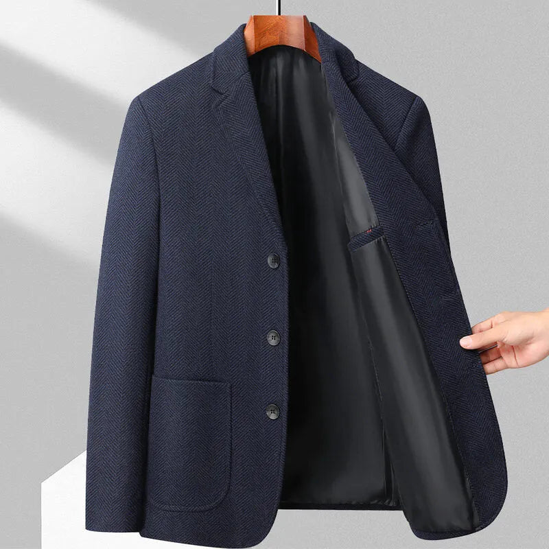 Men's loose fit casual coat in black, shown front-on, suitable for spring and autumn leisure wear.