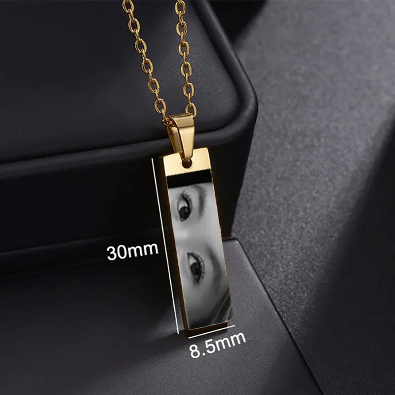 Custom stainless steel necklace with engraved eye photo on titanium steel geometric pendant, colour HZ001