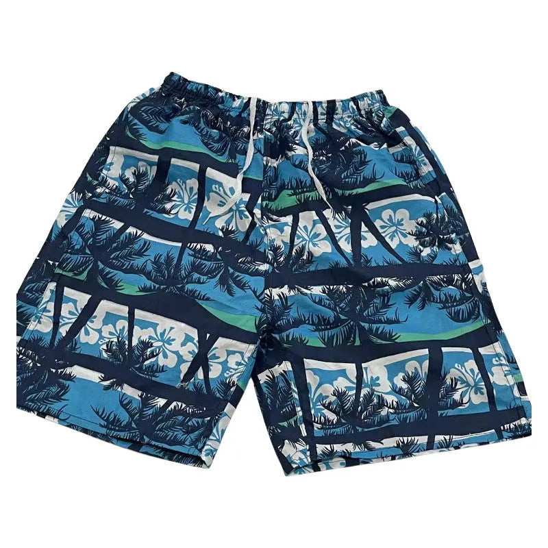 Men's floral print swimming trunks in polyester with five-point design