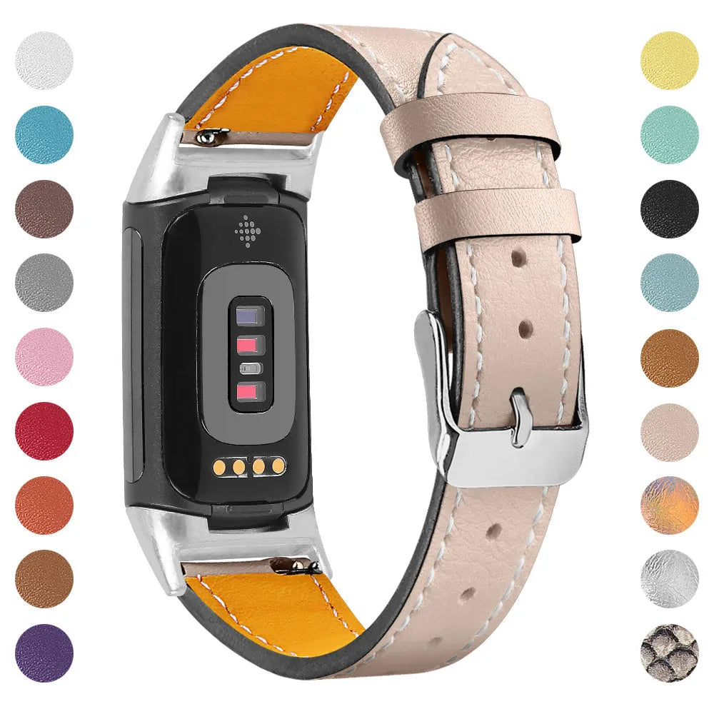 Genuine cowhide leather replacement strap for Fitbit Charge 5 and Charge 6 fitness trackers