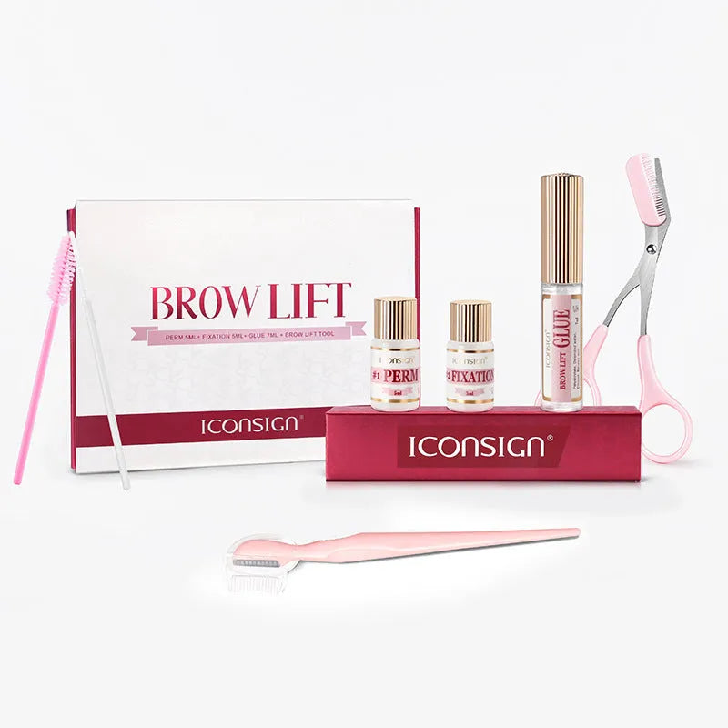 Pink eyebrow quick ironing tool and components of eyebrow perm set for keratosis treatment