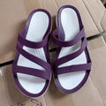 Women's solid-colour summer sandals in breathable PP material, shown in red, purple, blue, black, gray, or pink.