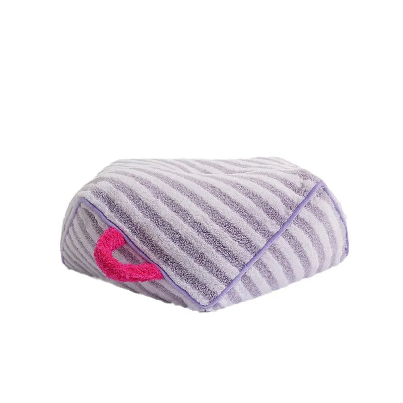 Striped soft velvet dog bed with removable cover in orange, purple or yellow colour options