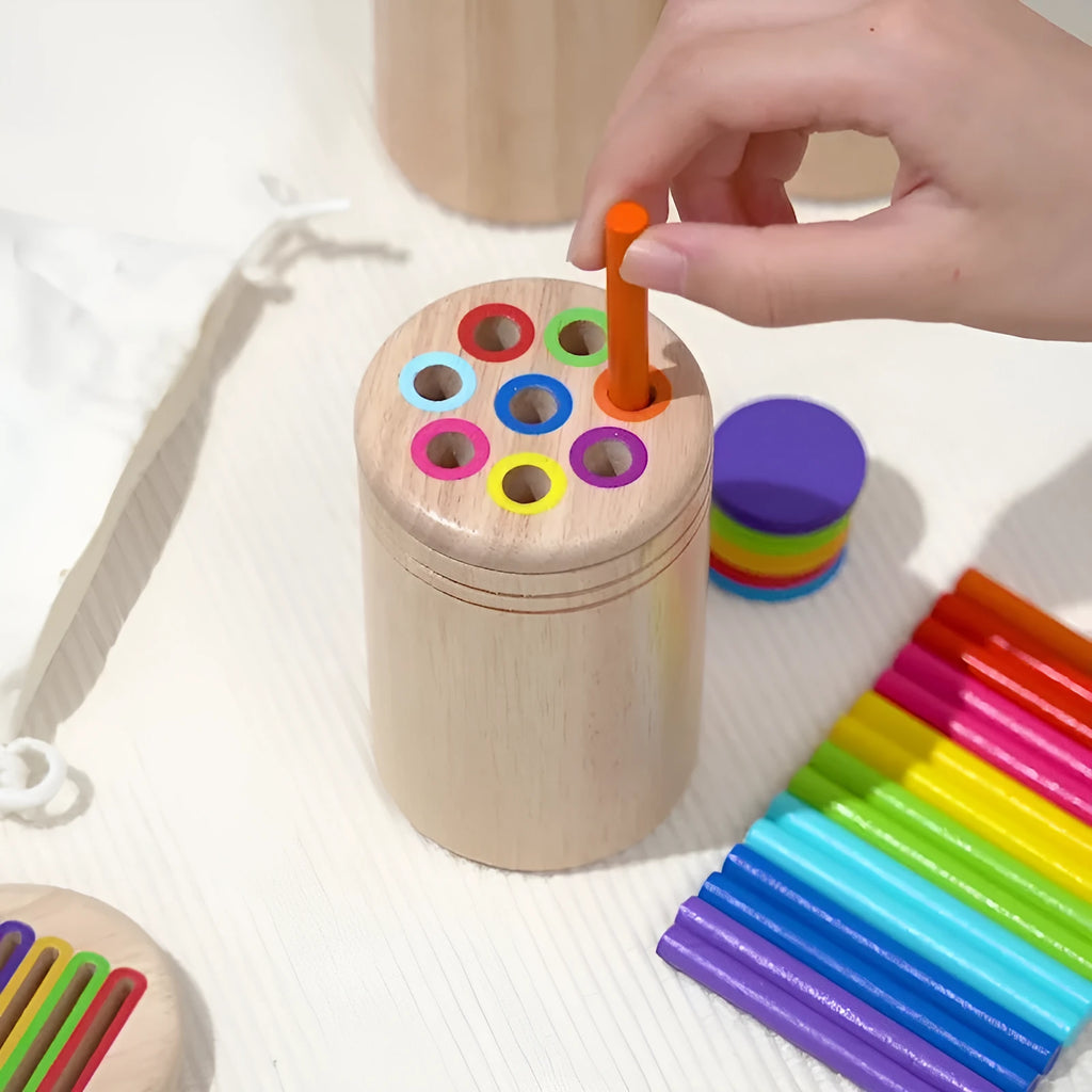Children's wooden colour classification cup shape cognition pairing toy in white box packaging