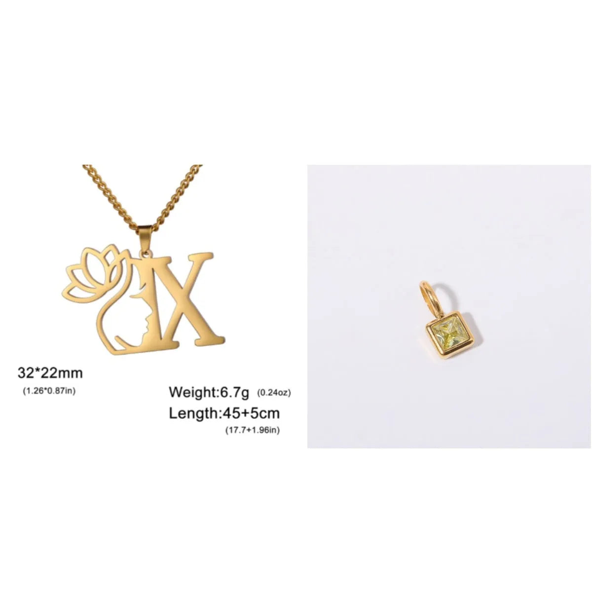Stainless steel cross chain necklace with pendant in gold or steel colour