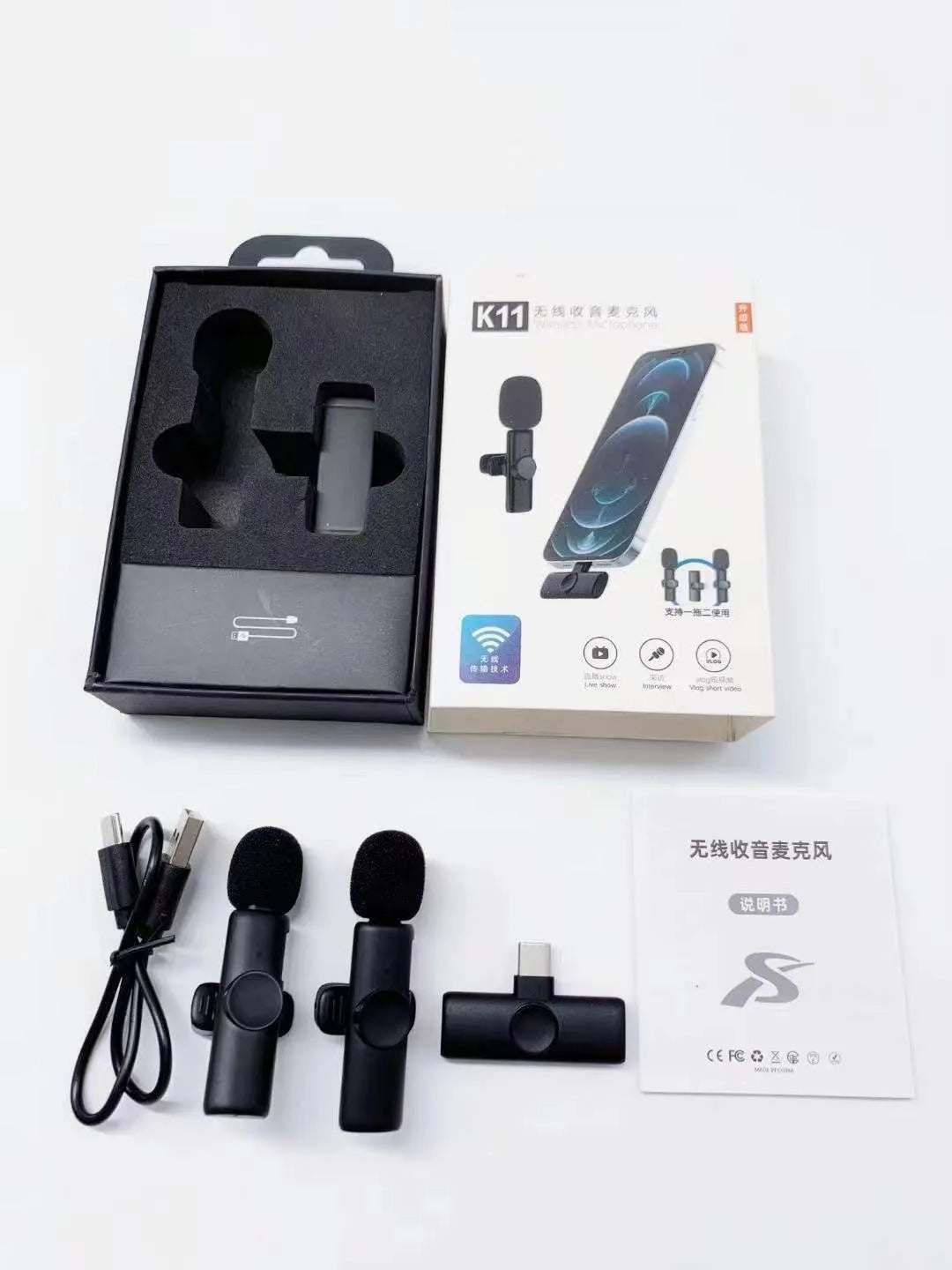 K-series collar clip microphone for wireless outdoor recording with multiple interface options.