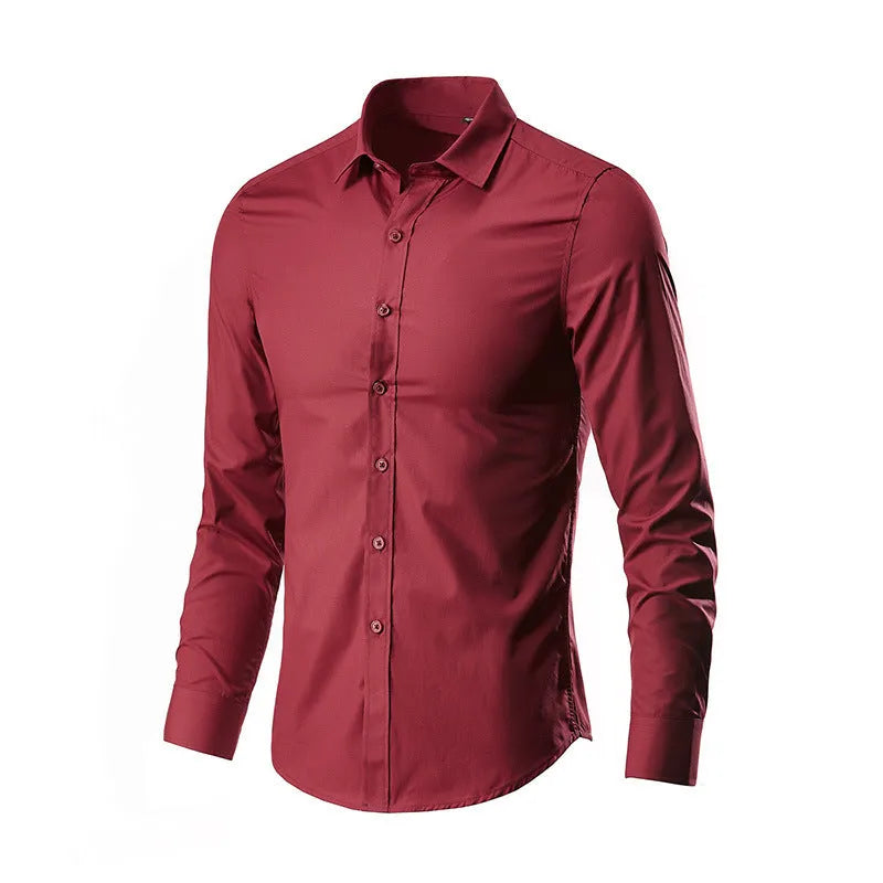 Men's loose-fit long-sleeve linen shirt shown in a neutral colour, featuring a button front and long sleeves.