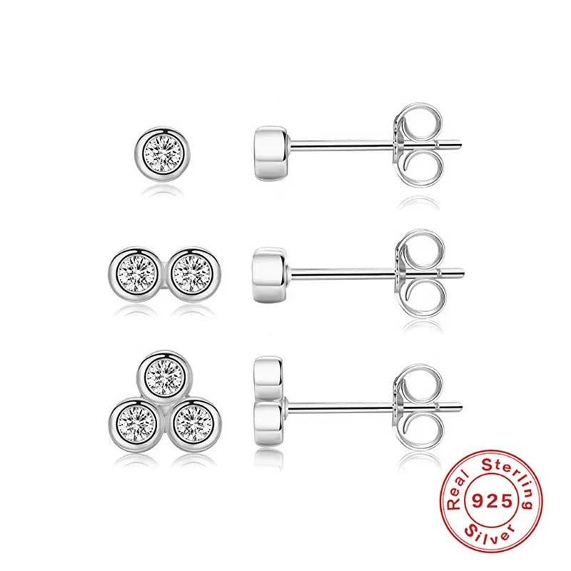 S925 sterling silver single diamond stud earrings, yellow gold and white gold colour options, round geometric shape