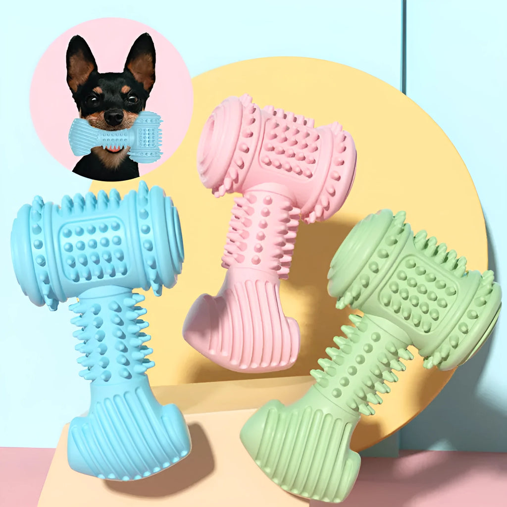 Blue TPR rubber bone-shaped dog chew toy with a textured surface for teeth cleaning.