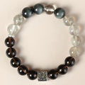 Khaki polished crystal couple bracelet with 10mm geometric beads in Chinese style