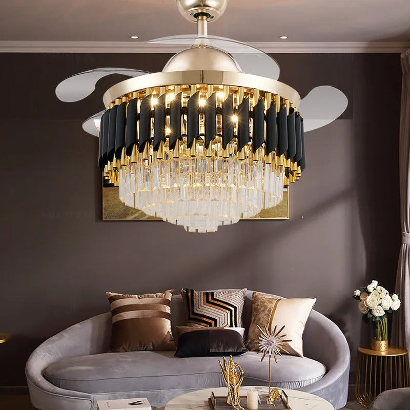 Crystal chandelier ceiling fan light with remote control in 42 or 48 inch size