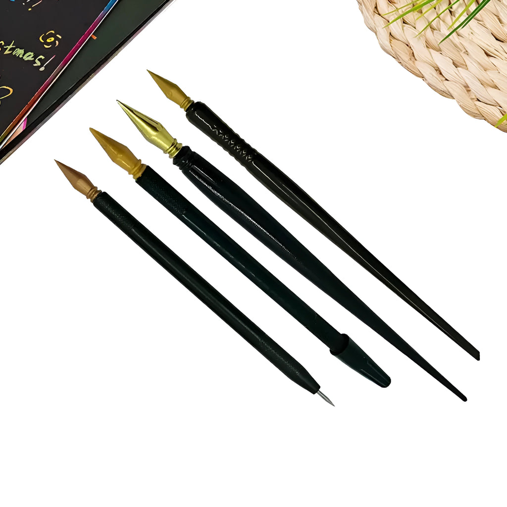 White scratch art pen with brush-like tip for children's creative projects