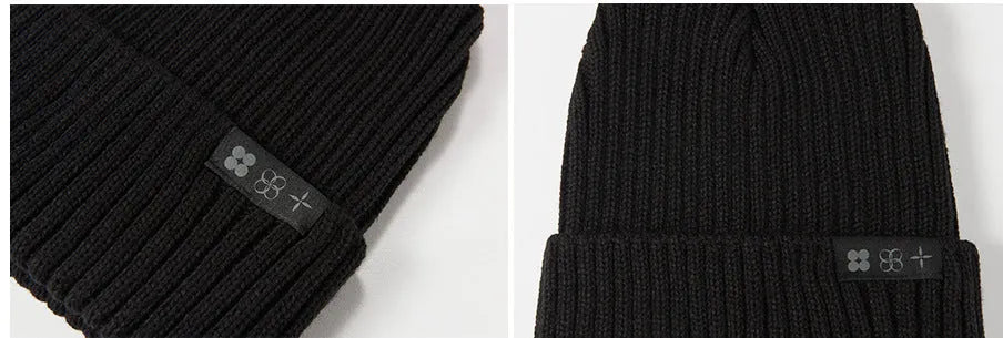 Black wool jacquard knit cap for adults with letter stitching, dome style, unisex