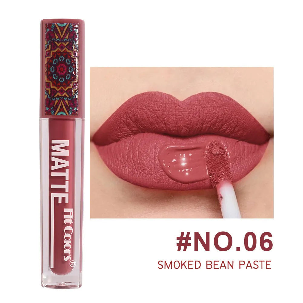 Bohemian style lip lacquer matte no stain on cup velvet lipstick in kaleidoscope gloss tube