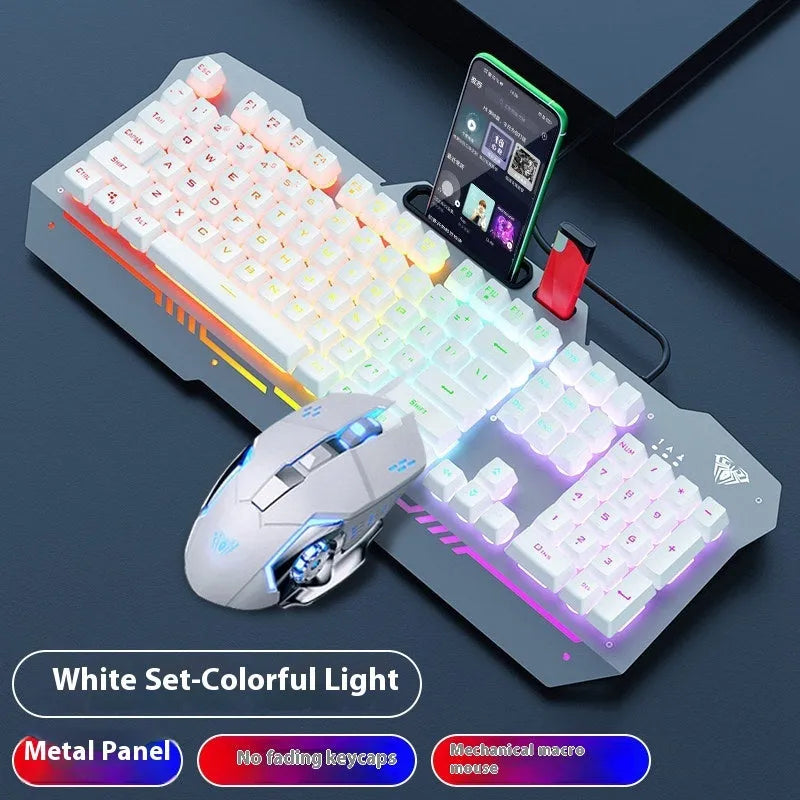 Black and white wired keyboard mouse headset bundle for desktop computer setups