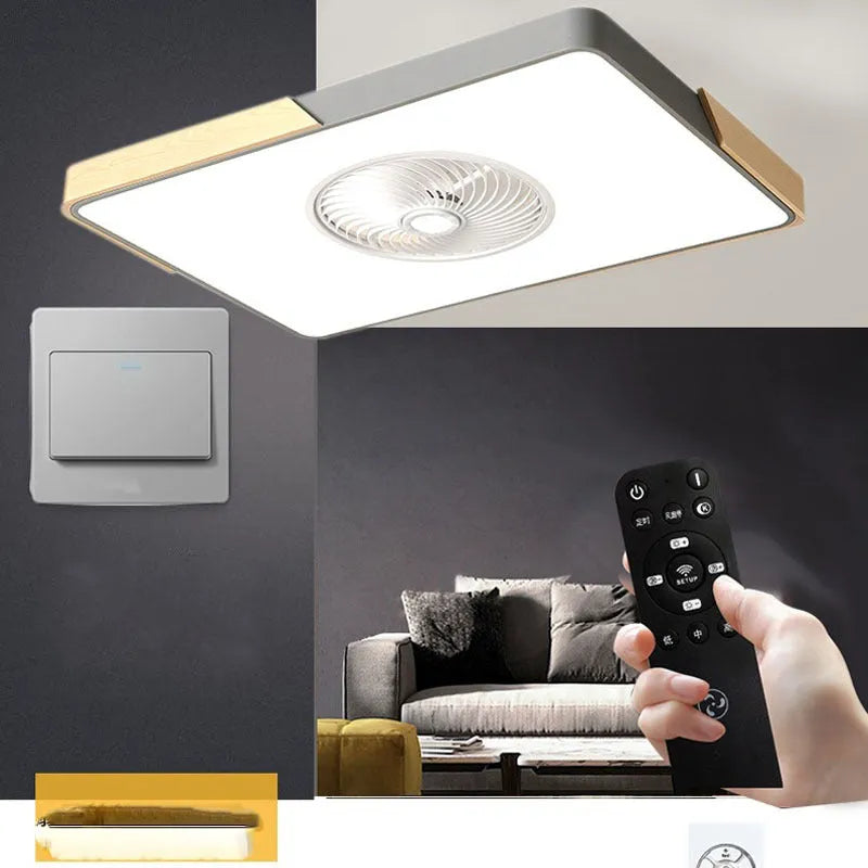 Nordic style ceiling fan light with solid wood blades for living room or bedroom