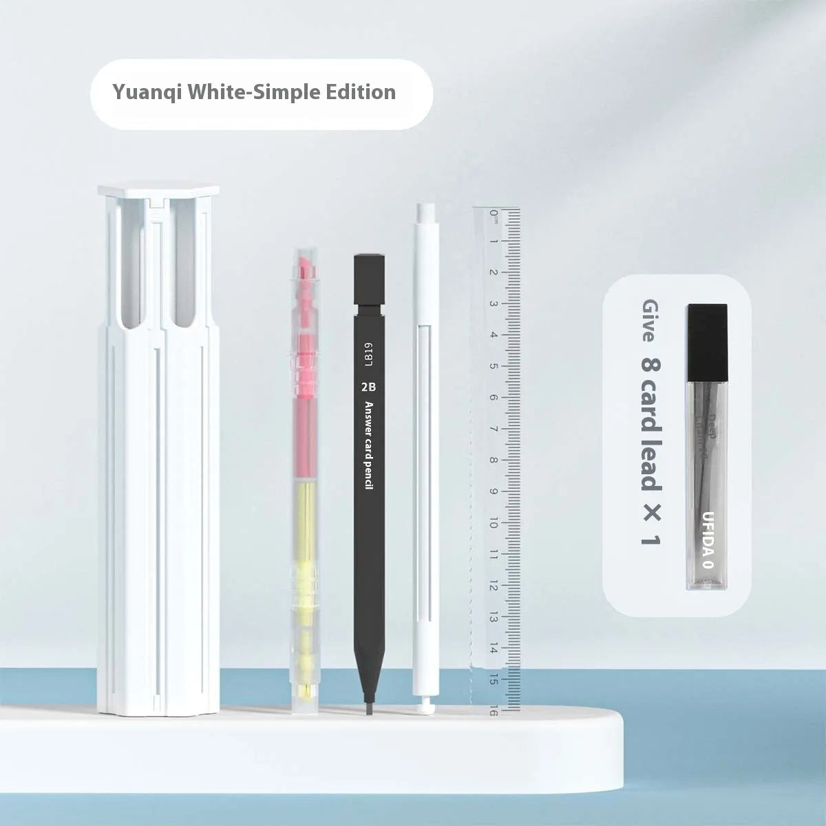 Six pen pencil case set with pressing pen in plastic construction available in Sky Blue, Vigorous White and Girl Pink colours