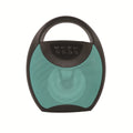 Portable Bluetooth speaker with plastic housing in black, blue, or pink colour options