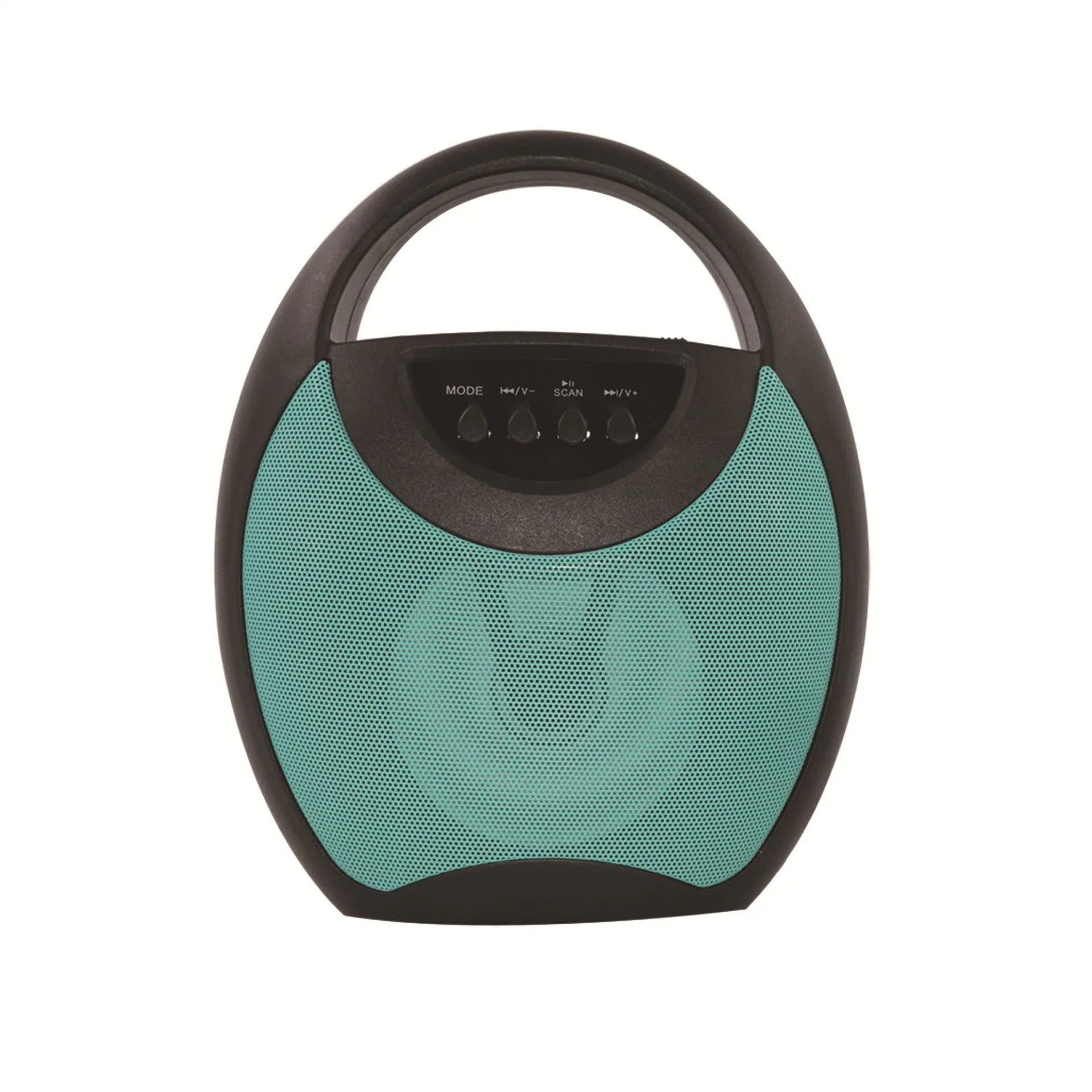 Portable Bluetooth speaker with plastic housing in black, blue, or pink colour options