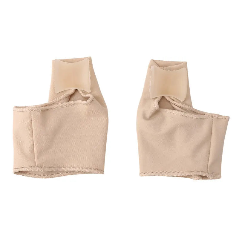 Valgus toe separator corrective socks with silicone gel bunion pad shown in sizes S, M, and L.