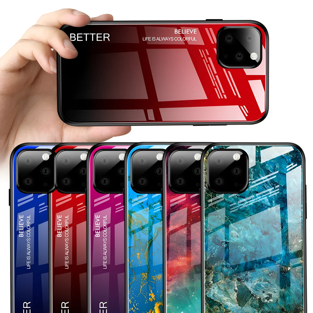 Gradient glass phone case with TPU frame, 1.5mm slim, showing black-blue colour on iPhone X