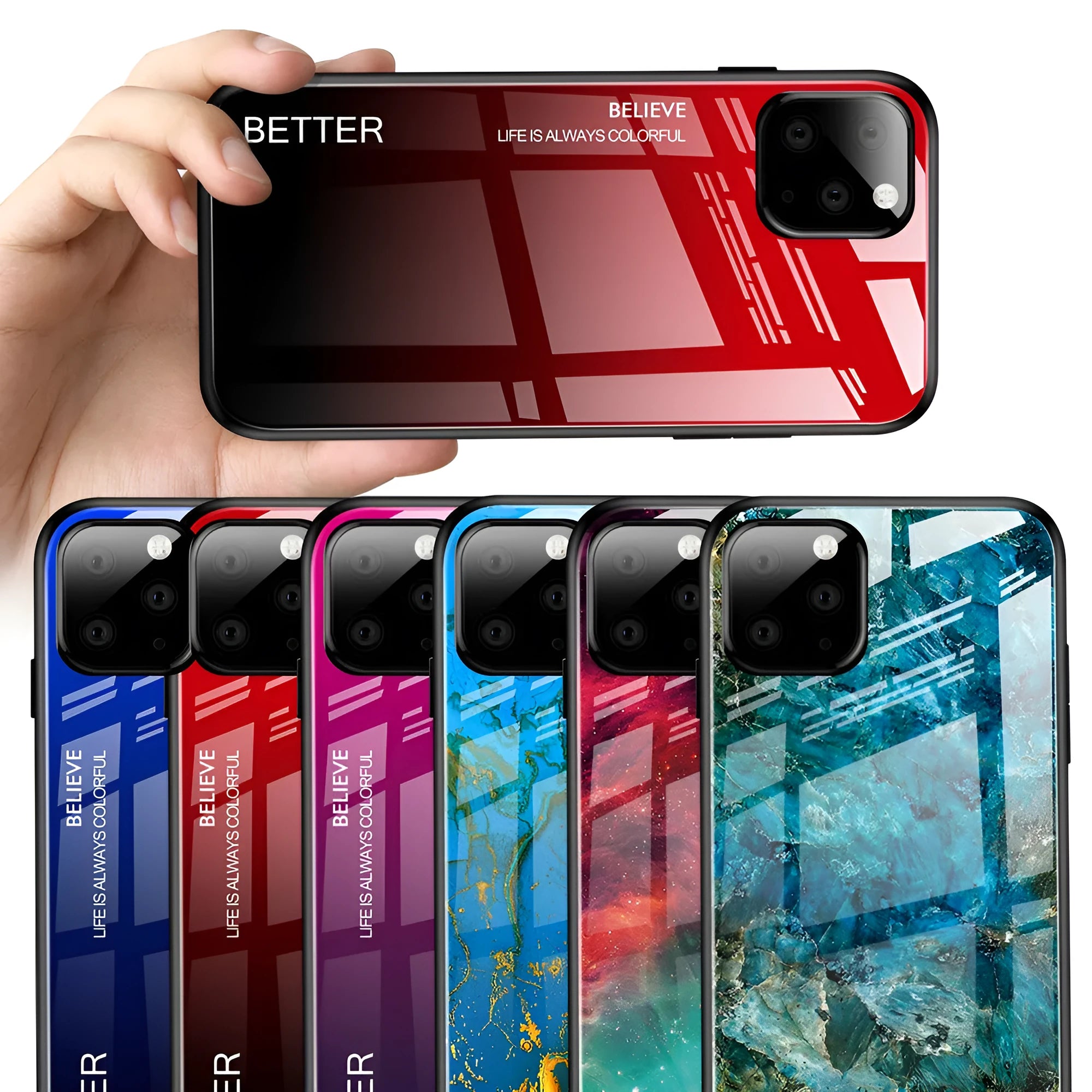 Gradient glass phone case with TPU frame, 1.5mm slim, showing black-blue colour on iPhone X