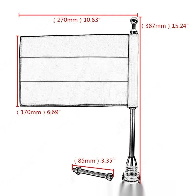 Motorcycle luggage rack flagpole for side box bumper mounting in black and silver finish options
