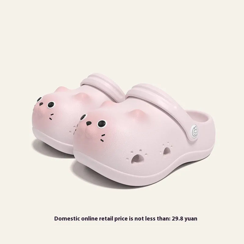 Children's closed toe slippers in grey brown, pink, and yellow, EVA foam, cartoon paradise style, sizes 130 to 180